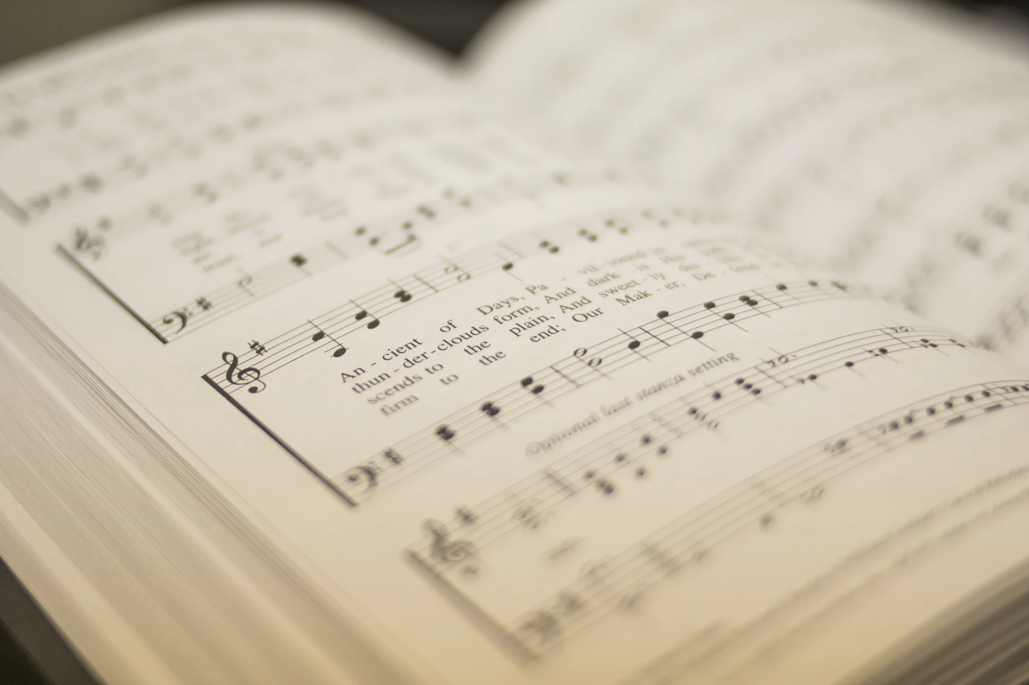 Close-up of an open hymn book