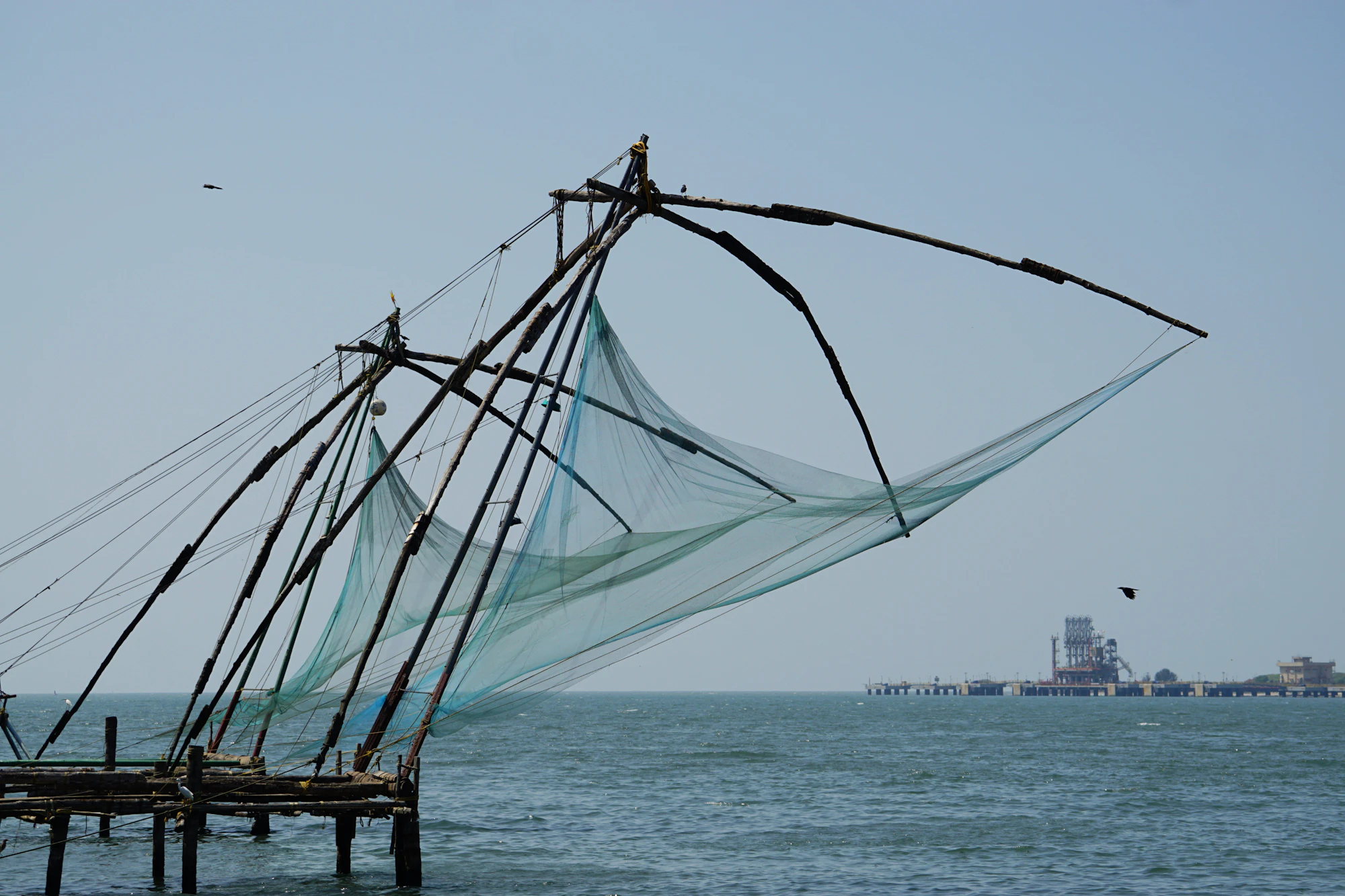 Large Chinese fishing nets over the sea